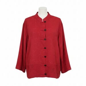 Coldwater Creek Scarlet Textured Red Top With Oriental Style Buttoning.